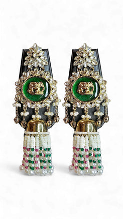Emerald Green, White, and Pink Kundan Ethnic Hanging Earrings for women, Cunei India