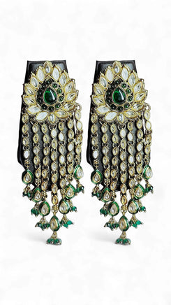 Emerald Green and White Polki Cascading Hanging Earrings for women, Cunei India