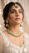 Emerald Green and White Three Piece Stone Border Necklace Set