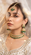Emerald Green and White Three Piece Stone Border Necklace Set - view 2