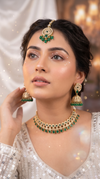 Emerald Green and White Three Piece Stone Border Necklace Set - view 3