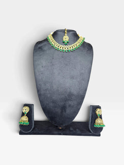 Emerald Green and White Three Piece Stone Border Necklace Set - view 4