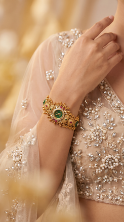 Emerald Shield Ruby Bracelet Watch side view, Cunei India