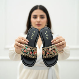 Black Embroidered Festive Sandals for Women - Casual & Summer Wear - Image 1 - Cunei India