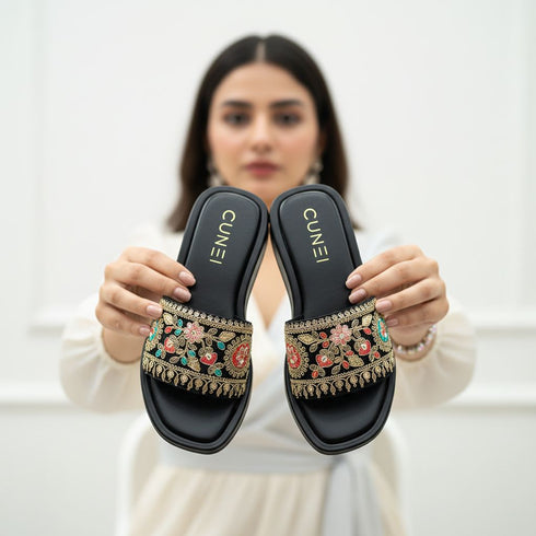 Black Embroidered Festive Sandals for Women - Casual & Summer Wear - Image 1 - Cunei India