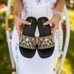 Black Embroidered Festive Sandals for Women - Casual & Summer Wear - Image 2 - Cunei India