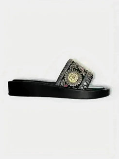 Festive Black Floral Embroidered Slider - cunei