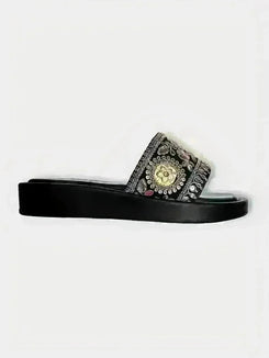 Festive Black Floral Embroidered Slider - cunei
