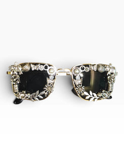 Rounded floral pearl glares on model, Cunei India