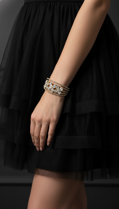 Floral Crystal Cuff Bracelet for Women - Party & Wedding Wear - view 2