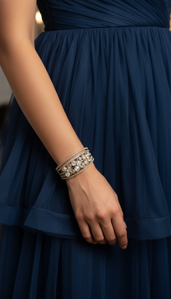 Floral Crystal Cuff Bracelet for Women - Party & Wedding Wear - view 3