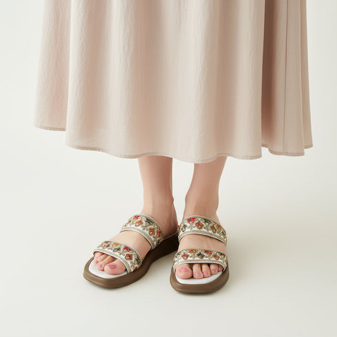 Two Strap Floral Zari Work Embroidered Slider