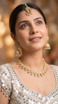 Gold and Clear Three Piece Teardrop Crystal Drops Necklace Set - view 3