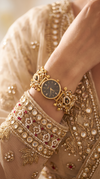 Gold and Black Pearl Ethnic Bracelet Watch side view, Cunei India