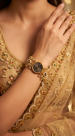 Gold and Black Pearl Ethnic Bracelet Watch product photo, Cunei India