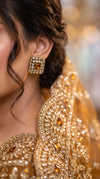 Gold, Clear and Brown Kundan Square Stud Earrings product photo, Cunei India