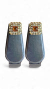 Gold, Clear and Brown Kundan Square Stud Earrings for women, Cunei India