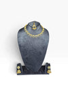 Gold and Clear Scalloped Cz Crystal Drops Necklace Set detail, Cunei India