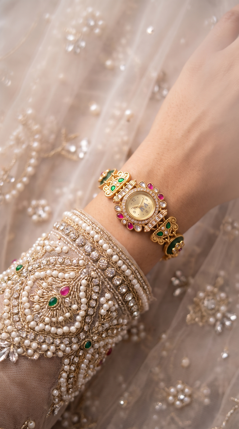 Gold Floral Elephant Bracelet Watch for women, Cunei India