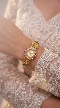 Gold Floral Elephant Bracelet Watch side view, Cunei India