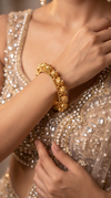 Gold and Green Floral Motif Enamel Round Kada Bangles for Women, Cunei India