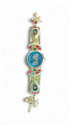 Imperial Gold, Green and Red Enamel Pearl Studded Watch, side view, Cunei India