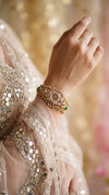 Gold, Green and Red CZ Open-Work Watch for Women, side view, Cunei India