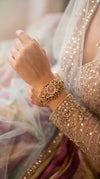 Gold, Green and Red CZ Open-Work Watch for Women, detail, Cunei India