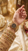 Gold, Green, and Red Pearl Ethnic Wrist Watch for women, Cunei India