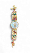 Imperial Gold, Green and Red Pearl Watch, side view, Cunei India