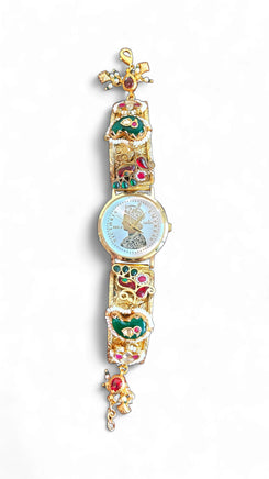 Imperial Gold, Green and Red Pearl Watch, side view, Cunei India