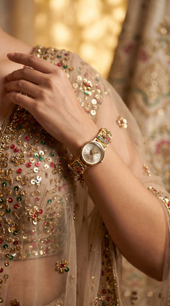 Imperial Gold, Green and Red Pearl Watch, product photo, Cunei India