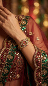 Gold, Green, and Red Cz Ethnic Bracelet Watch side view, Cunei India