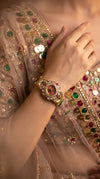 Gold, Green, and Red Cz Ethnic Bracelet Watch product photo, Cunei India