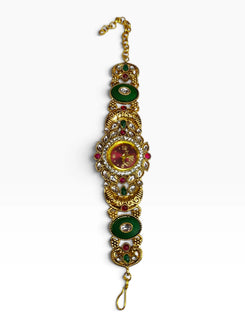 Gold, Green, and Red Ethnic Bracelet Watch for Women - view 4