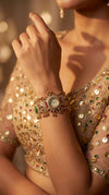 Gold, Green, and Red Cz Ethnic Bracelet Watch side view, Cunei India