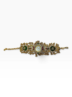 Gold, Green, and Red Ethnic Bracelet Watch for Women - view 3