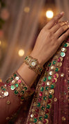 Gold, Green, and Red Cz Ethnic Bracelet Watch detail, Cunei India