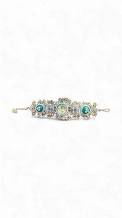 Gold, Green and Red Ornate Kundan Studded CZ Watch for Women, side view, Cunei India