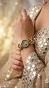 Gold, Green, and Red Pearl Ethnic Bracelet Watch detail, Cunei India