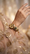 Gold, Green, Red, White, and Black Pearl Ethnic Watch Bracelet detail, Cunei India