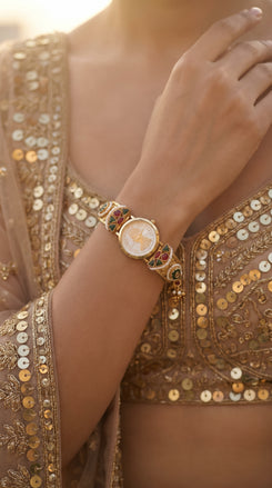 Imperial Gold, Green, Red and White Pearl Watch, product photo, Cunei India