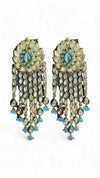 Gold Mint Green and Blue Kundan Cascading Dangling Earrings for women, Cunei India