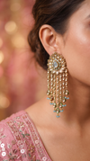 Gold Mint Green and Blue Kundan Cascading Dangling Earrings product photo, Cunei India
