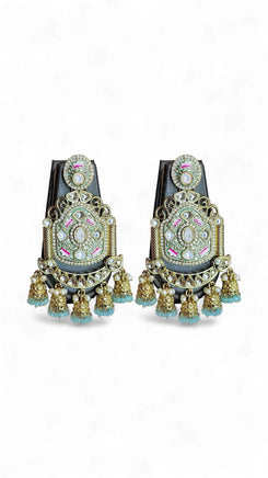 Gold Mint Pink and White Kundan Ethnic Hanging Earrings for women, Cunei India