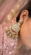 Gold Mint Pink and White Kundan Ethnic Hanging Earrings detail, Cunei India