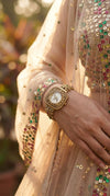 Gold with Red and Green Accents Crystal Ethnic Wrist Watch product photo, Cunei India