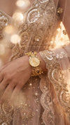 Gold with Red and Green Accents Pearl Ethnic Bracelet Watch detail, Cunei India