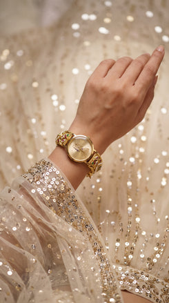 Gold with Red and Green Accents Pearl Ethnic Embellished Watch product photo, Cunei India