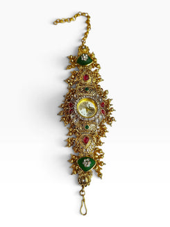 Gold, Red and Green Ethnic Bracelet Watch for Women - view 2